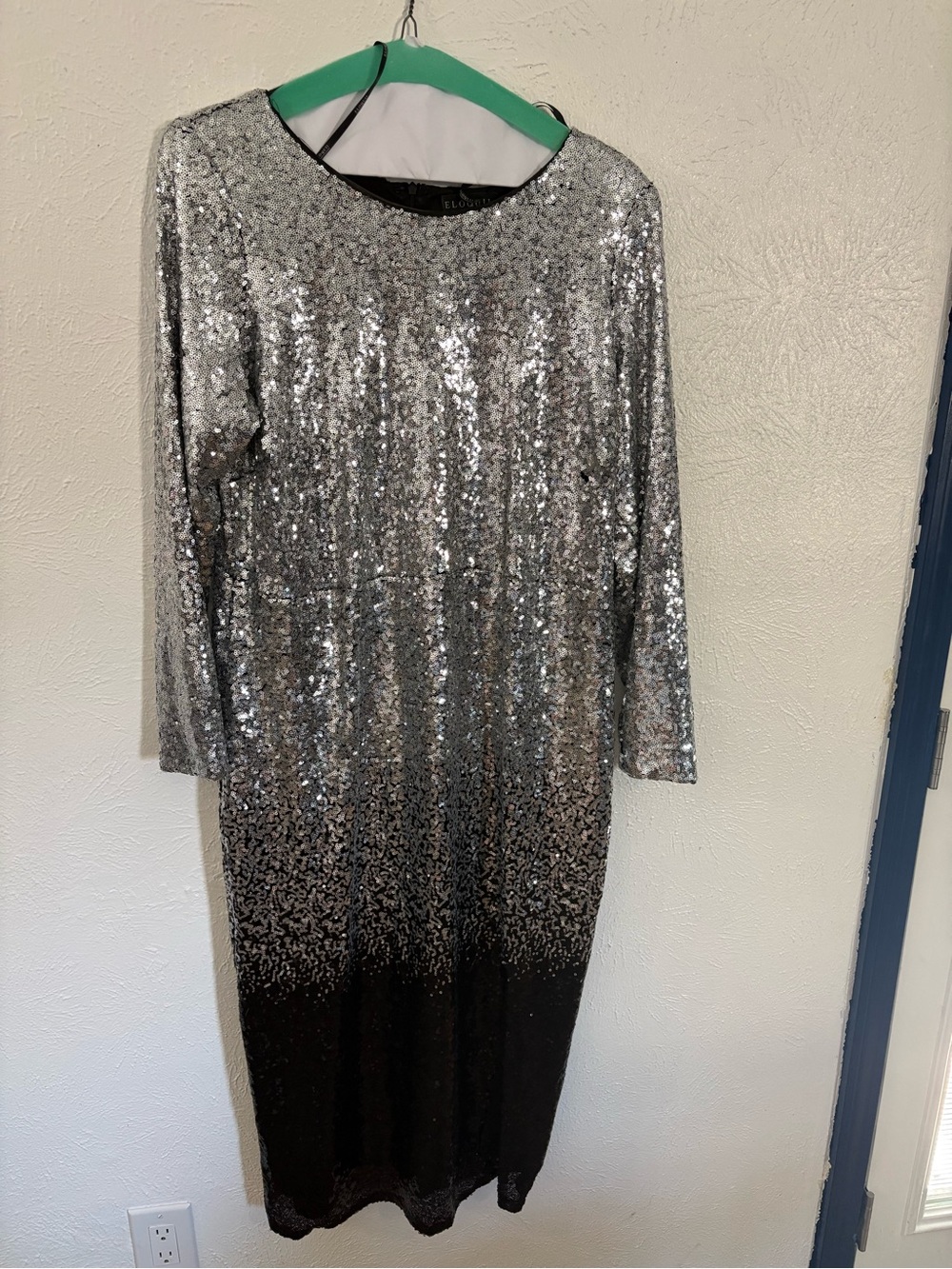 Eloquii Silver to Black Sequin Long Sleeve Dress